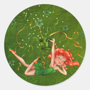 Shamrock Party Girl Classic Round Sticker