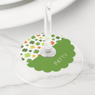 Shamrock Pattern Colourful Two Tone NAME Irish Fun Wine Glass Tag