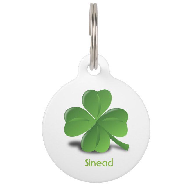 Shamrock personalised St Patrick's Day dog tag (Front)