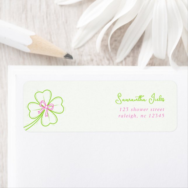  Shamrock Pink Green  Bridal Shower Return Address (Insitu)