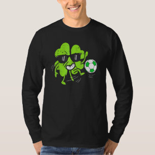 Shamrock Playing Soccer St Patricks Day Boys Kids  T-Shirt