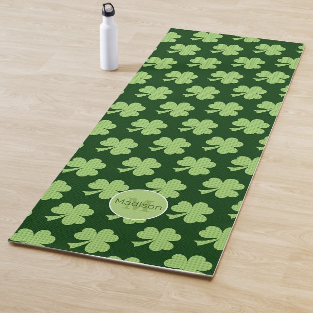 Shamrock Polka dots Ladybug green pattern Monogram Yoga Mat (In Situ)