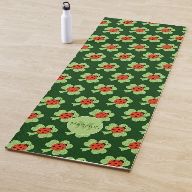 Shamrock Polka dots Ladybug pattern Monogram Yoga Mat (In Situ)