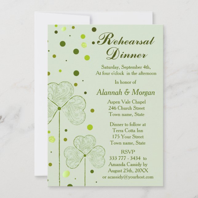 Shamrock Polka Dots Wedding Rehearsal Dinner 2 Invitation (Front)