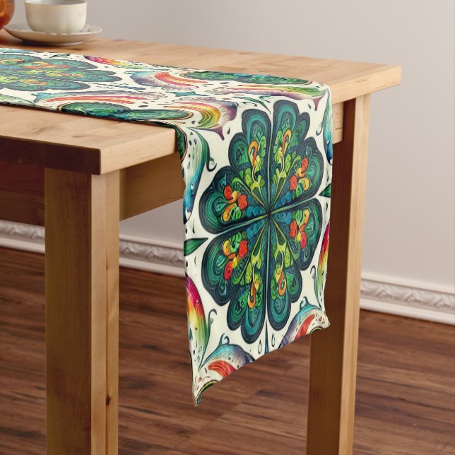 Shamrock Rainbows. St. Patty's Day Short Table Runner (In Situ)
