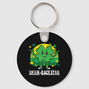Shamrock Rock Star St Patricks Day Funny 4 Leaf Cl Key Ring
