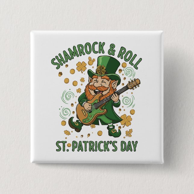  Shamrock & Roll Leprechaun | Funny St. Patrick's  15 Cm Square Badge (Front)