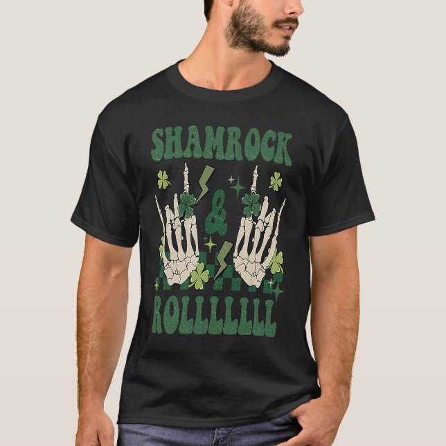 SHAMROCK & ROLLLLLL Heavy Metal Punk Rock St Patri T-Shirt (Front)