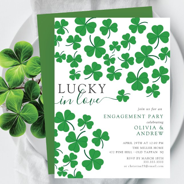 Shamrock Romance Lucky in Love Engagement Invitation (Creator Uploaded)