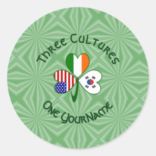 Shamrock S. Korea Ireland USA Flags Personalised Classic Round Sticker
