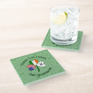 Shamrock S. Korea Ireland USA Flags Personalised Glass Coaster