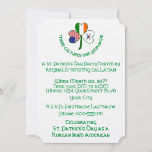 Shamrock S. Korea Ireland USA Flags Personalised Invitation