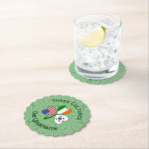 Shamrock S. Korea Ireland USA Flags Personalised Paper Coaster