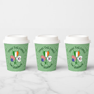 Shamrock S. Korea Ireland USA Personalized Text Paper Cups
