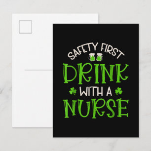 Shamrock Safety First Drink With A Nurse Invitation Postcard