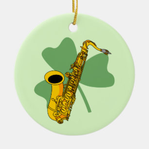 Shamrock Saxophone Ceramic Tree Decoration