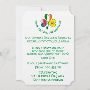 Shamrock Scot Lion Ireland USA Flags Personalised Invitation
