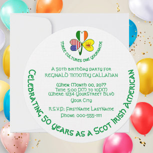 Shamrock Scot Lion Ireland USA Flags Personalised Invitation