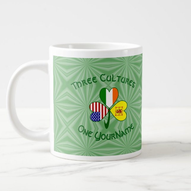 Shamrock Scot Lion Ireland USA Flags Personalised  Large Coffee Mug (Left)