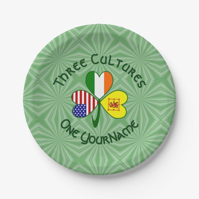 Shamrock Scot Lion Ireland USA Flags Personalised  Paper Plate (Front)