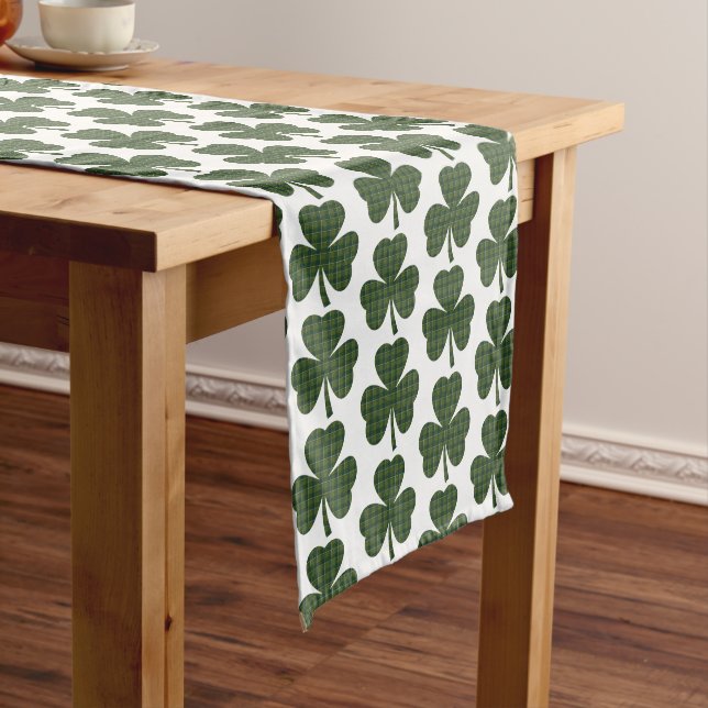 Shamrock Shape Plaid Dark Green Table Runner (In Situ)