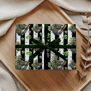 Shamrock Shoes Elegant Vintage Black Striped Wrapping Paper
