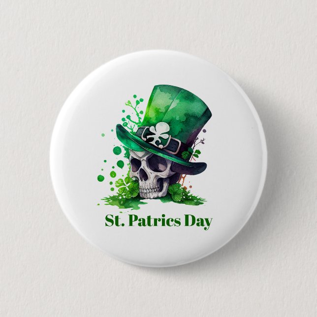 Shamrock skull design 6 cm round badge (Front)