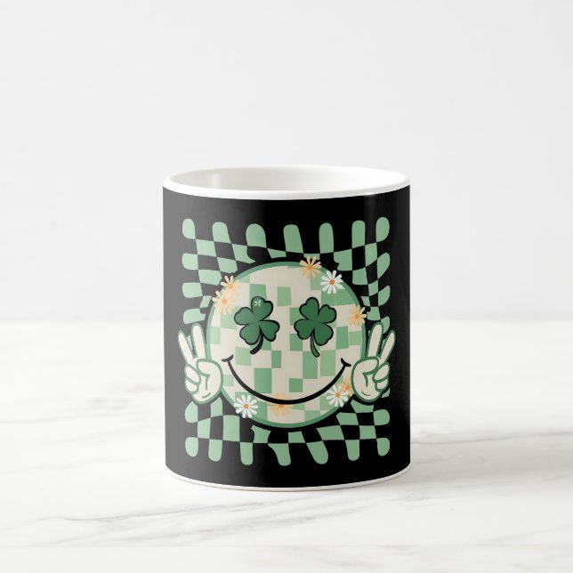 Shamrock Smile Face Funny St Patrick's Day Coffee Mug (Center)