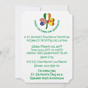 Shamrock Spain Ireland USA Flags Invitation