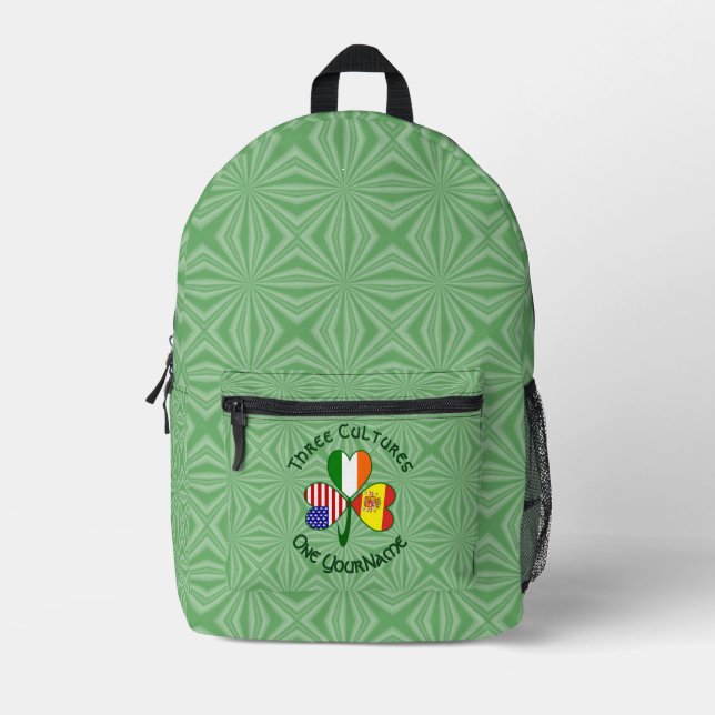 Shamrock Spain Ireland USA Flags Printed Backpack (Front)