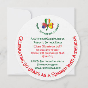 Shamrock Spain, Ireland, USA Flags Round Birthday Invitation