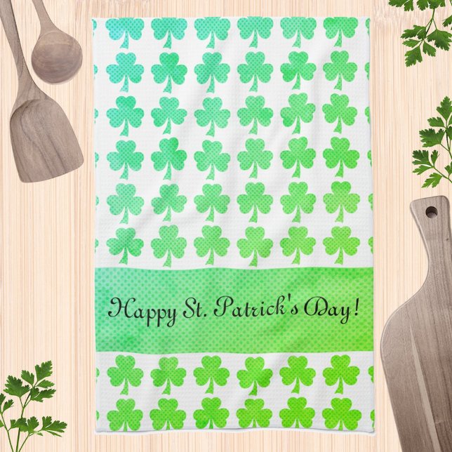 Shamrock St Patrick Day Your text aqua green white Tea Towel (Creator Uploaded)
