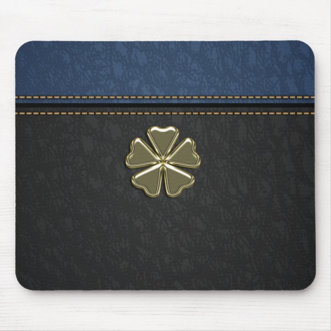 Shamrock St.Patrick`s Day,Blue Black Leather Mouse Pad (Front)