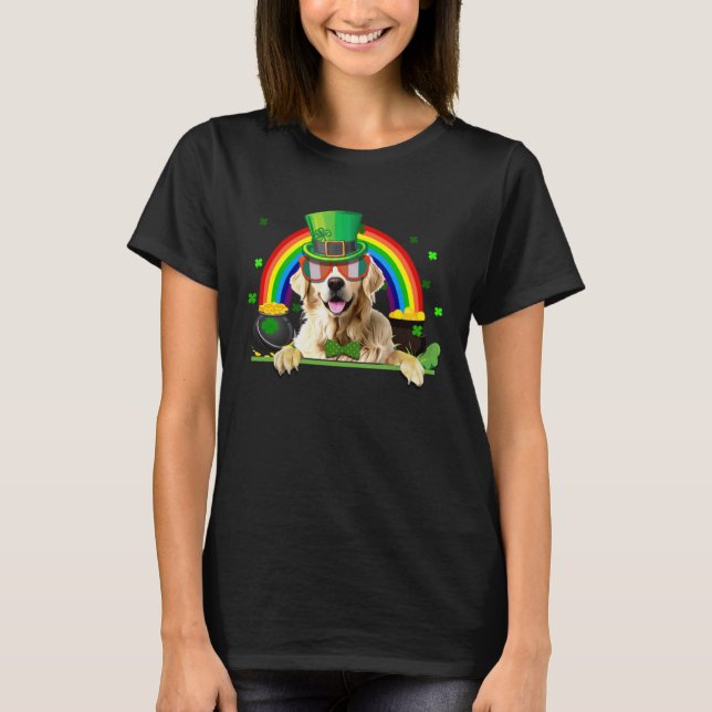 Shamrock St Patrick s Day Golden Retriever Leprech T-Shirt (Front)