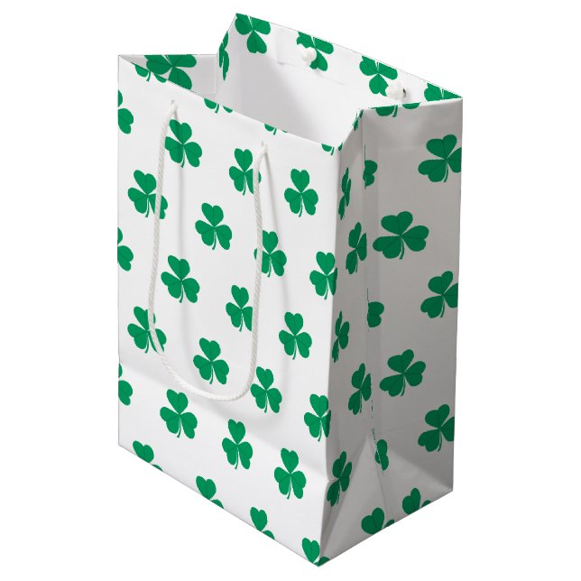 Shamrock St. Patrick's Day Green White Medium Gift Bag (Front Angled)