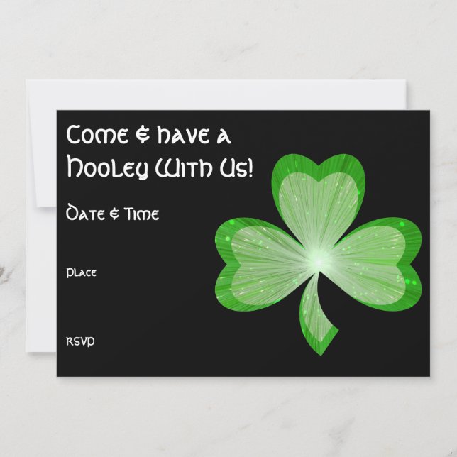 Shamrock St Patrick's Day Hooley invitation black (Front)