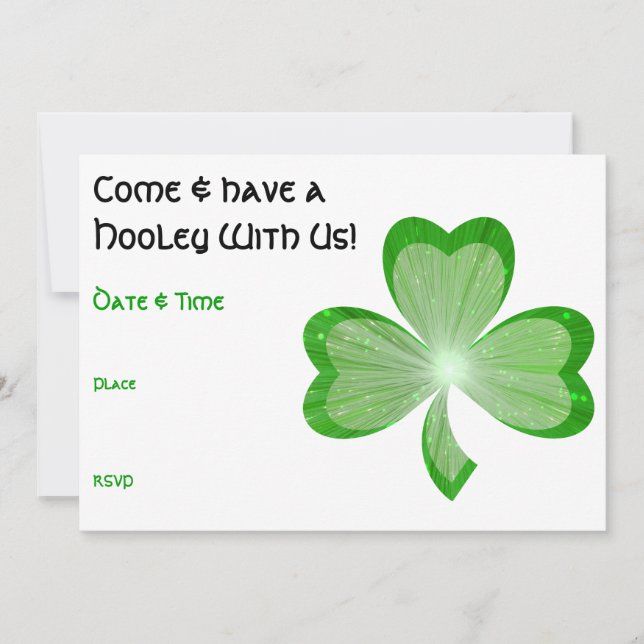 Shamrock St Patrick's Day Hooley invitation white (Front)