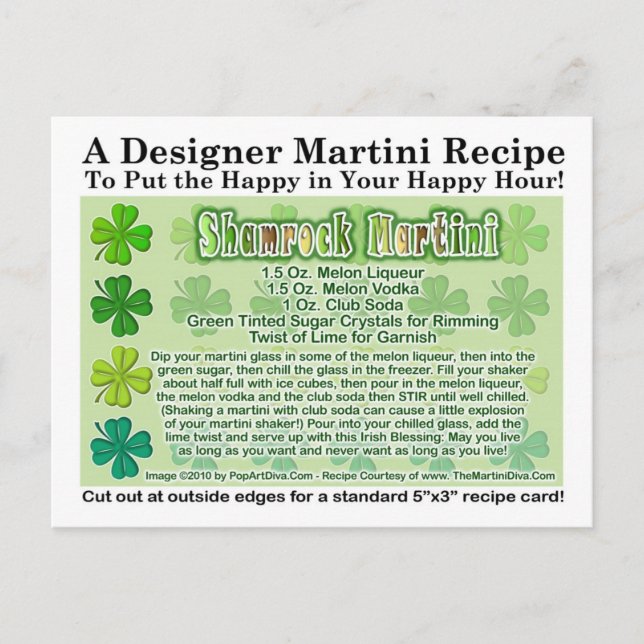 Shamrock St. Patrick's Day Martini Recipe Card (Front)
