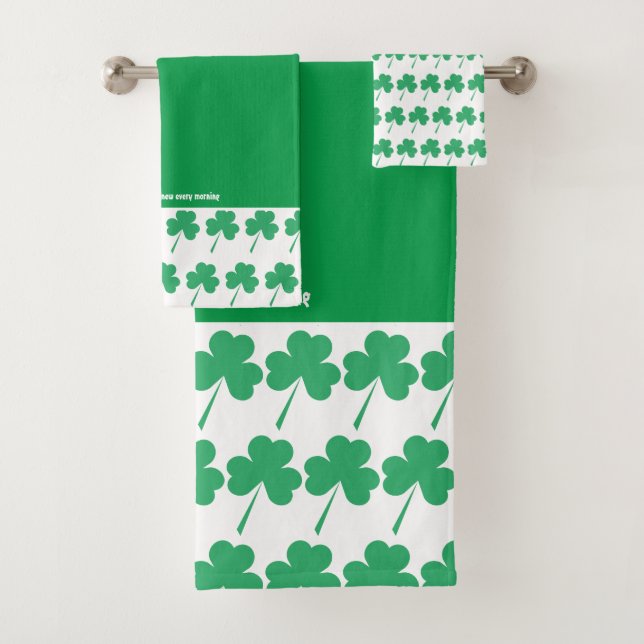 SHAMROCK St Patrick's Personalised Scripture GREEN Bath Towel Set (Insitu)