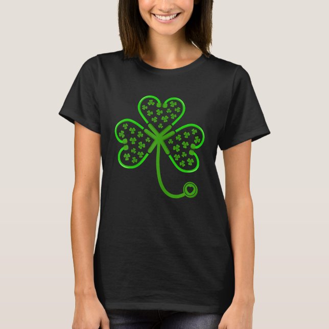 Shamrock Stethoscope Saint Patricks Day Nurse T-Shirt (Front)