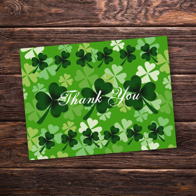 Shamrock Thank You Postcard (Shamrock Thank You Postcard.  Shamrock design with green shade.  Four Leaf Clover background.)