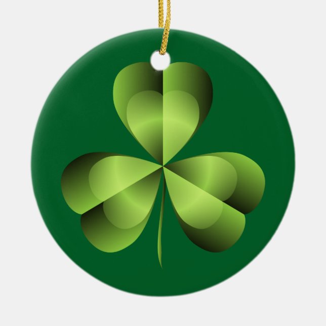 Shamrock Three Leaf Clover Graphic Ceramic Tree Decoration (Front)