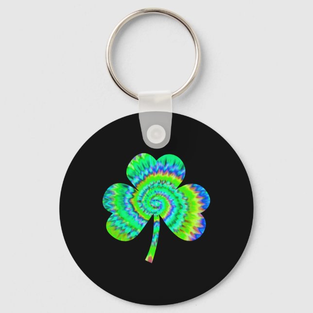 Shamrock Tie Dye St. Patricks Day Shirt  Key Ring (Front)