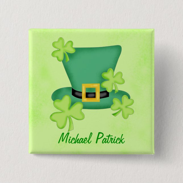 Shamrock Top Hat St. Patrick's Name Badge Pin (Front)