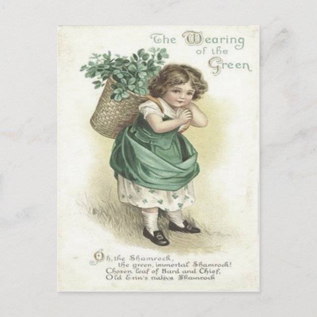 Shamrock Wearing Of The Green Victorian Girl Postcard (Front)