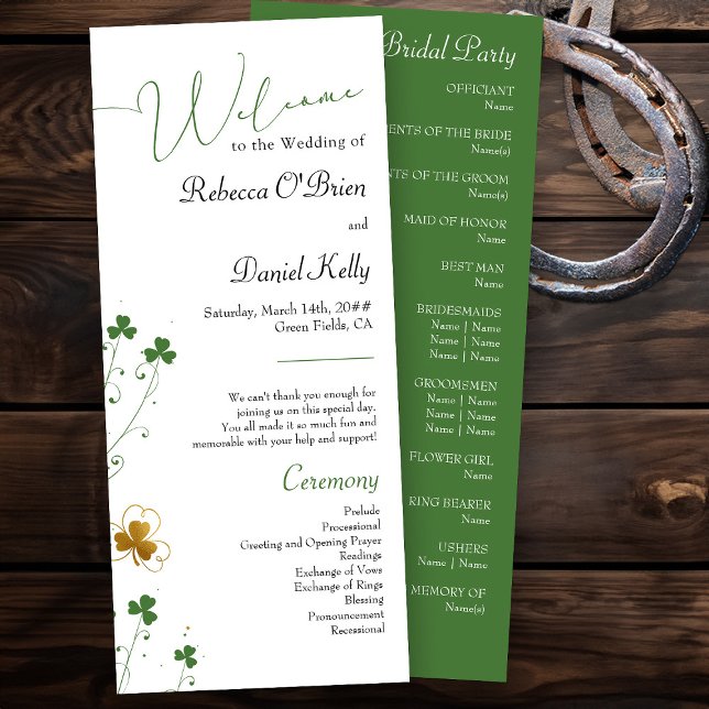 Shamrock Wildflower Green and Gold Elegant Wedding Programme (Elegant wedding programs from my Shamrock Wildflower wedding collection)