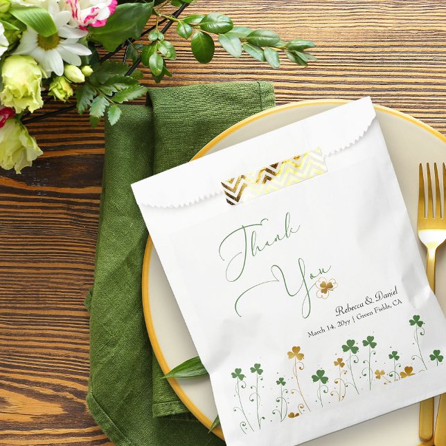 Shamrock Wildflower Wedding Calligraphy Thank You Favour Bags (Wedding Favor Bags from my Shamrock Wildflower Collection)