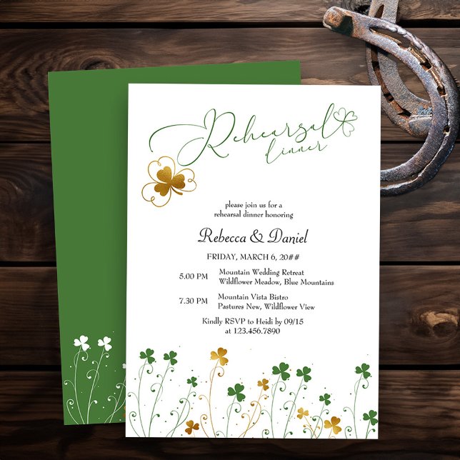Shamrock Wildflower Wedding Rehearsal Dinner Invitation (Elegant Rehearsal Dinner invitation from my Shamrock Wildflower wedding collection)