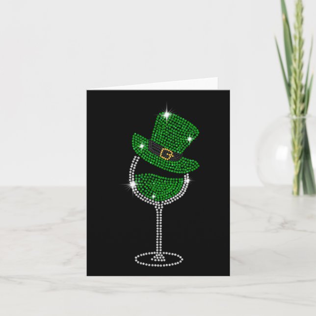 Shamrock Wine Gles Drinking St Patricks Day Irish  Card (Front)