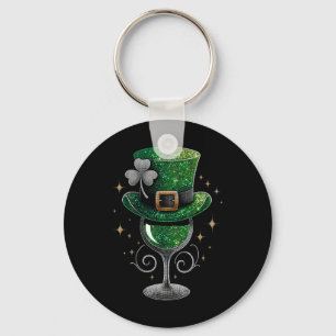 Shamrock Wine Gles Drinking St Patricks Day Irish  Key Ring